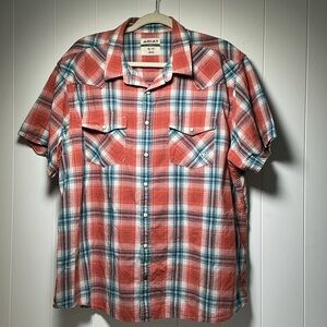 Ariat Shirt Mens XXL Plaid Retro Fit Pearl Snap Western Cowboy 100% Cotton